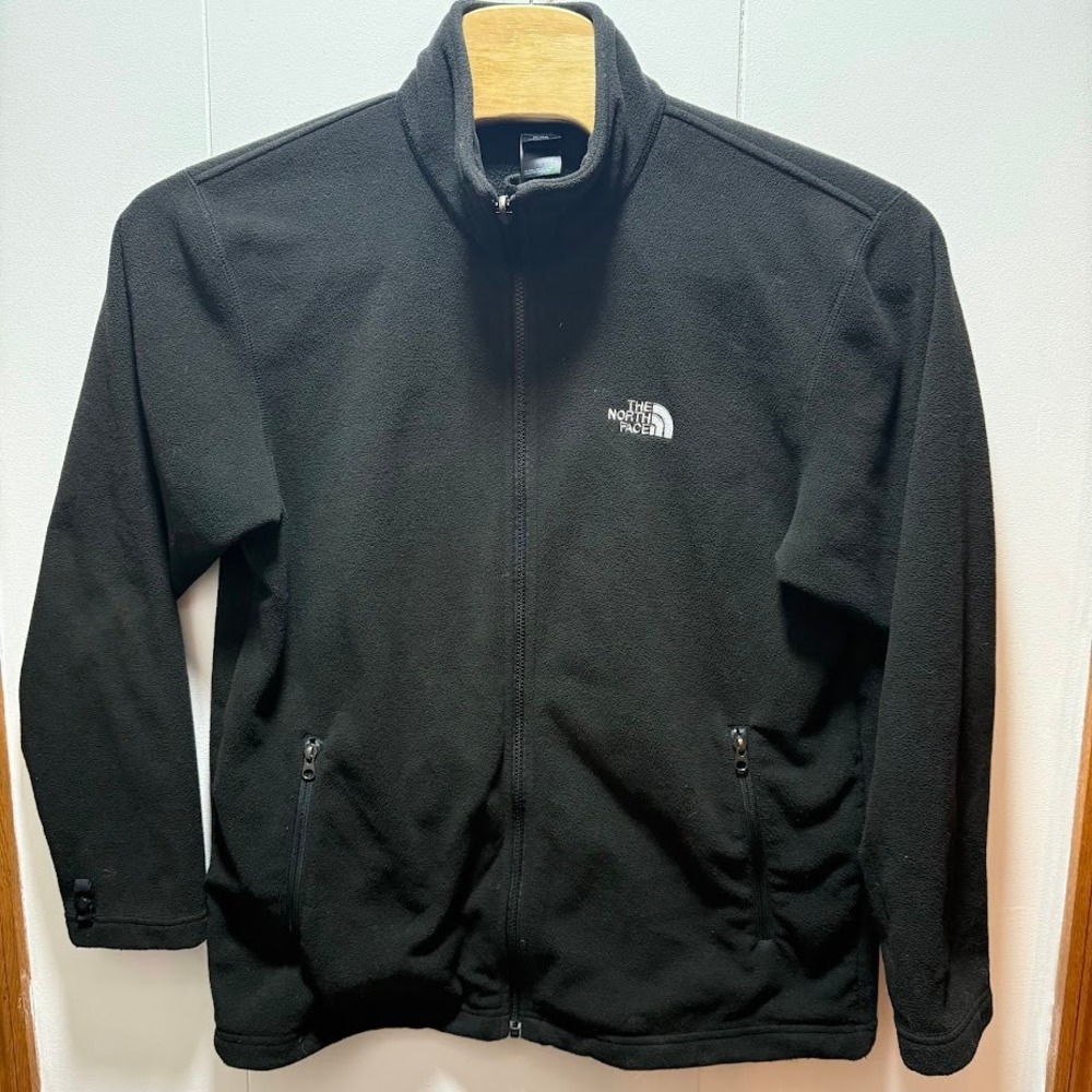 The North Face Mens XL Full Zip Fleece Jacket Black‎ Embroidered Logo Mid Layer